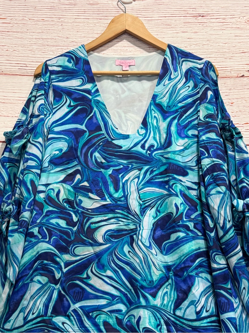 Lilly Pulitzer Avila Stretch Silk Dress in Ikat Blue Ocean Waves Sz M - Picture 7 of 13